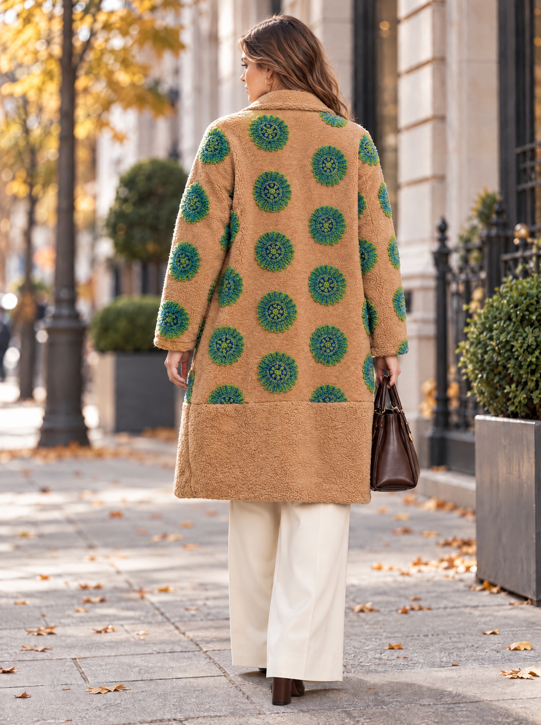 "JAMILLA" Premium Waterfall Coat - Tan/Green