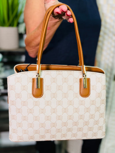 Designer Inspired Handbag-Cream & Tan