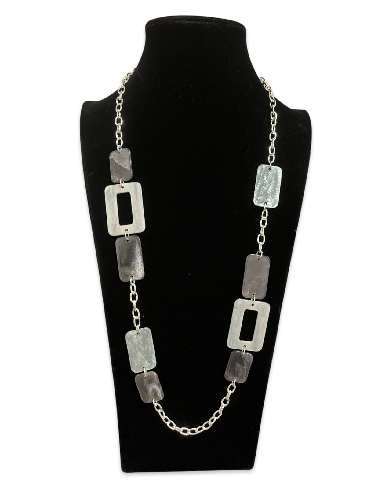 Grey & Silver Long Statement Necklace