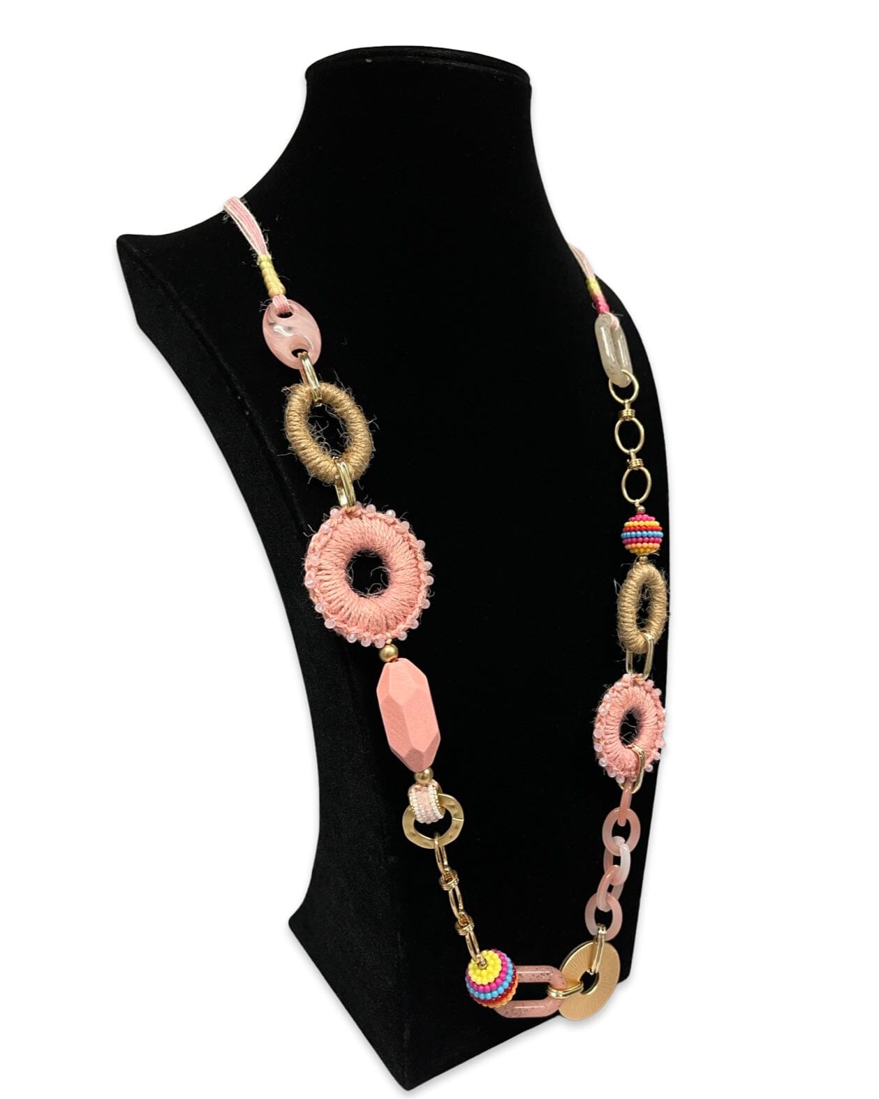 Pink & Gold Long Statement Necklace