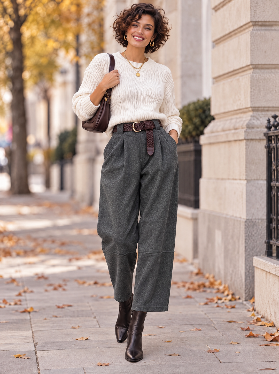 “ELODIE” Pleated Barrel Trousers dark grey