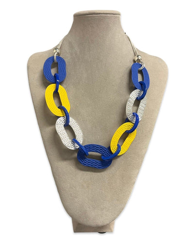 Blue/Yellow & Silver Short Statement Necklace