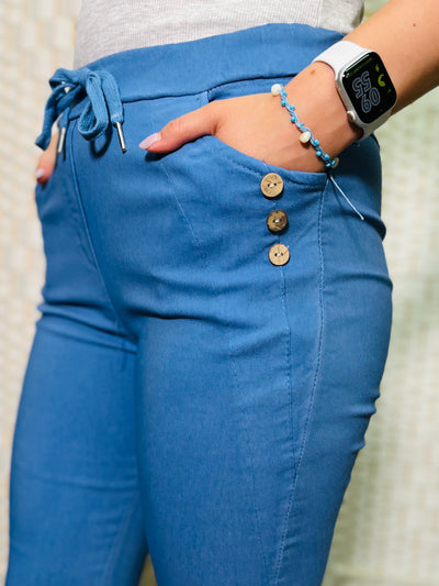 "CARMELA" Button Trouser-Denim Blue