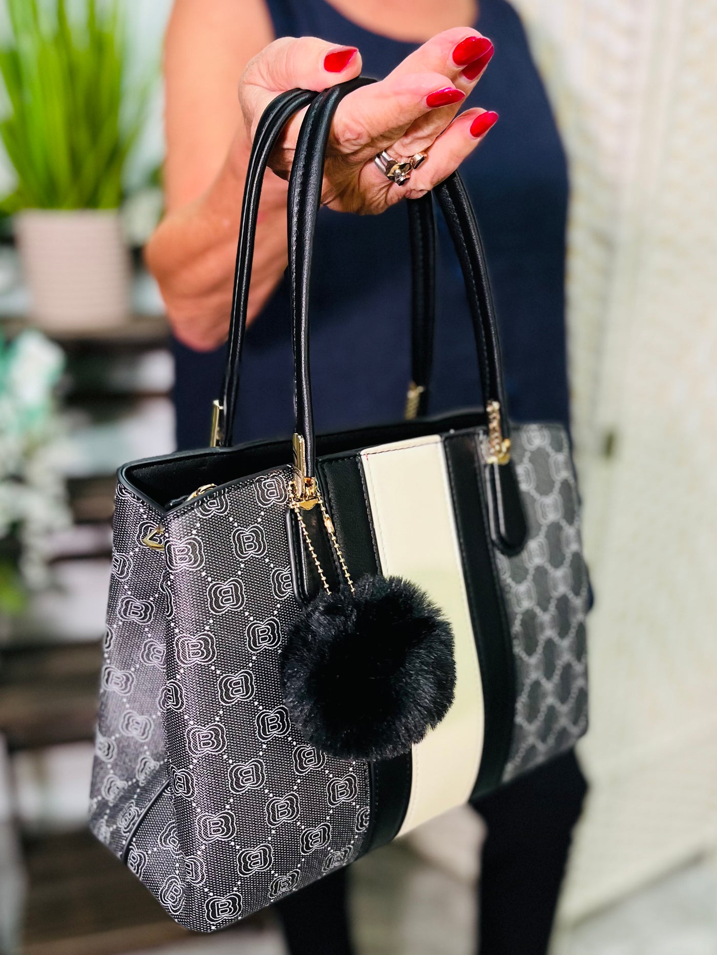 Designer Inspired Handbag Black White RILEY Boutique