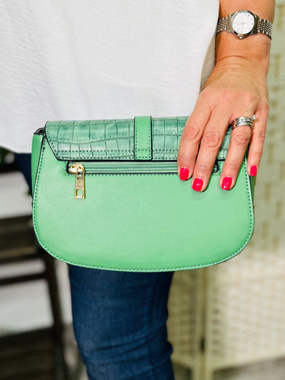 Croc Print Handbag-Green