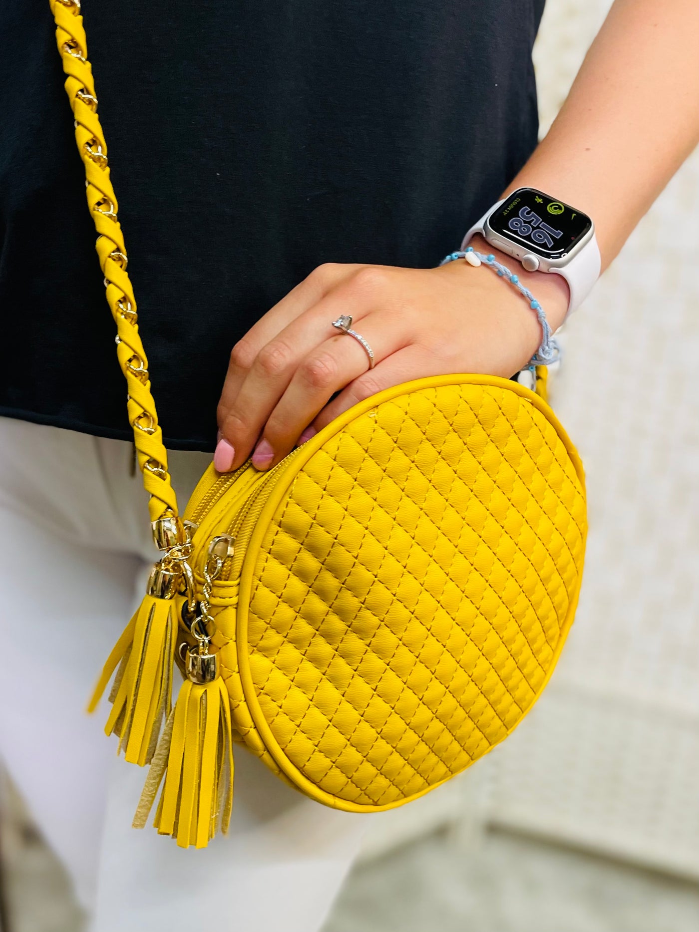 Round Quilted Handbag-Yellow