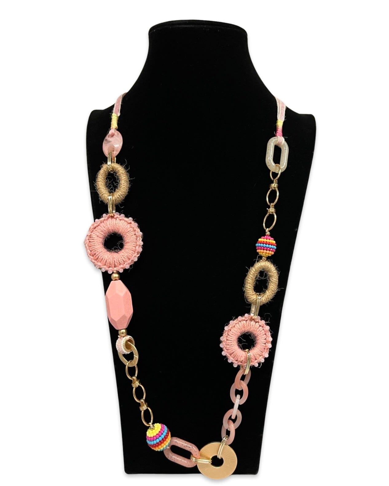 Pink & Gold Long Statement Necklace