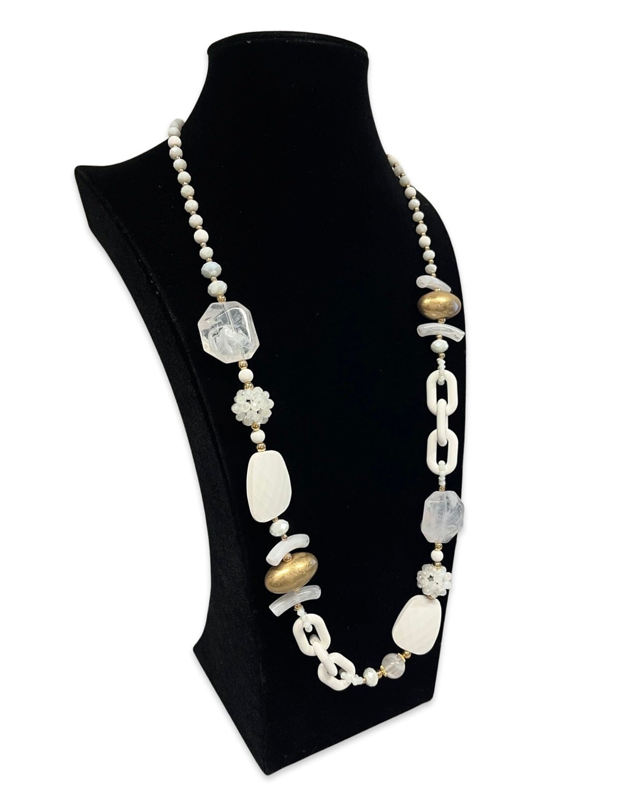 White & Gold Long Statement Necklace