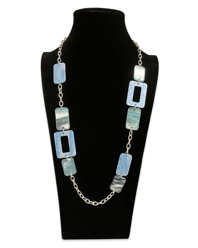 Blue  & Silver Long Statement Necklace