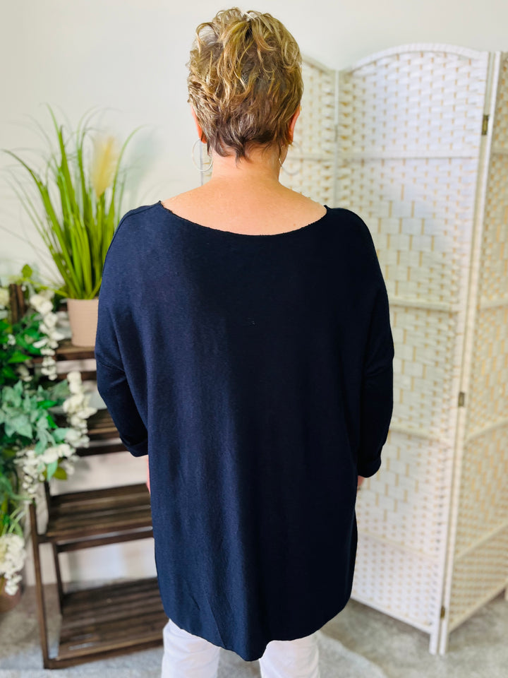 "EVIE-ROSE" Fine Knit Jumper-Navy