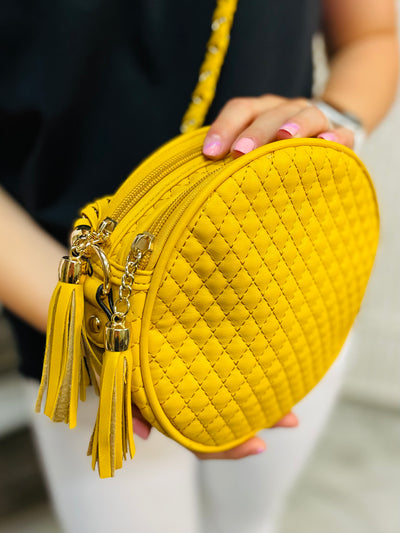 Round Quilted Handbag-Yellow