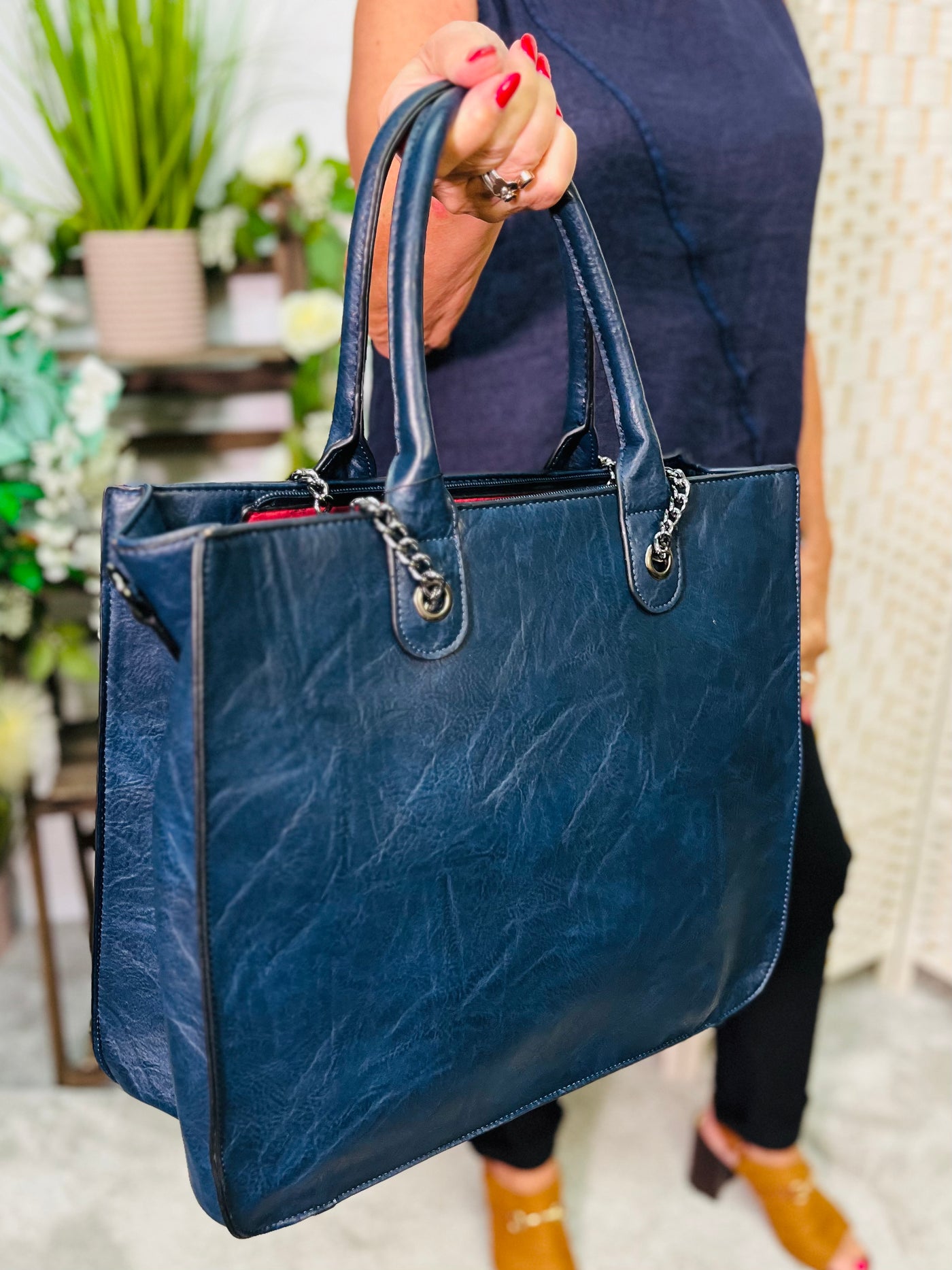 Shopper Handbag-Navy