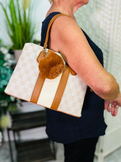 Designer Inspired Handbag-Cream & Tan