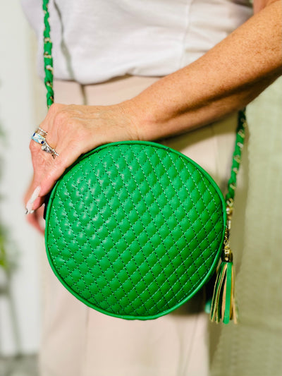 Round Quilted Handbag-Emerald Green