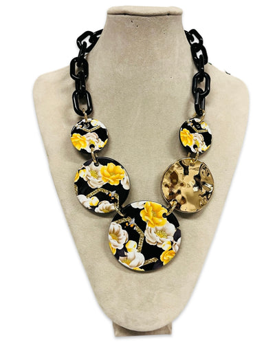 Black & Gold Floral Statement Necklace