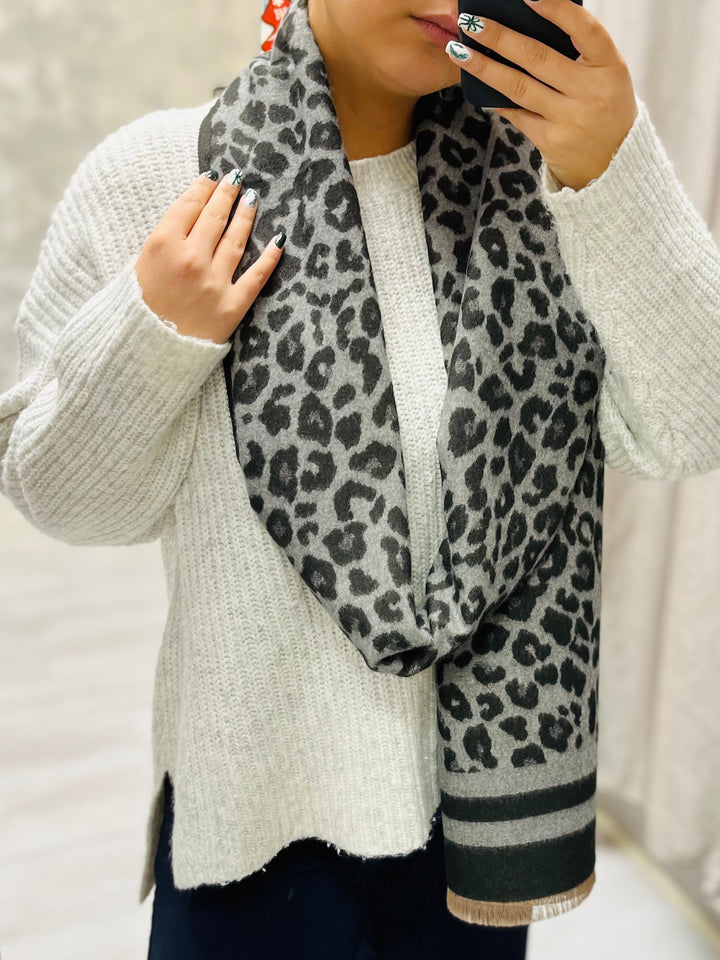 Animal Print Reversible Scarf-Grey & Black