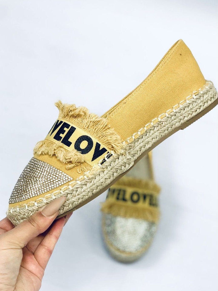 No.25"BRIANA" Mustard LOVE Espadrille With Silver Embellishment