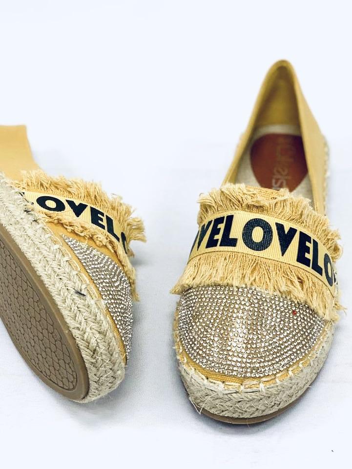 No.25"BRIANA" Mustard LOVE Espadrille With Silver Embellishment