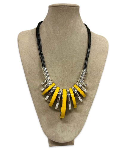Yellow & Grey Short Statement Necklace