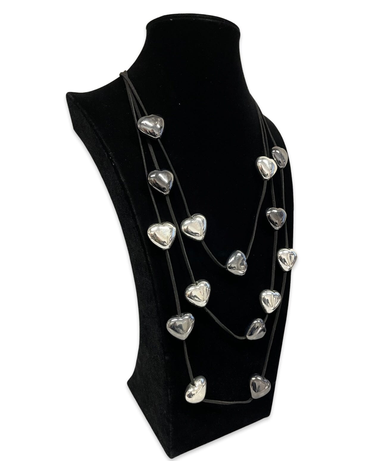 Silver Hearts Long Statement Necklace