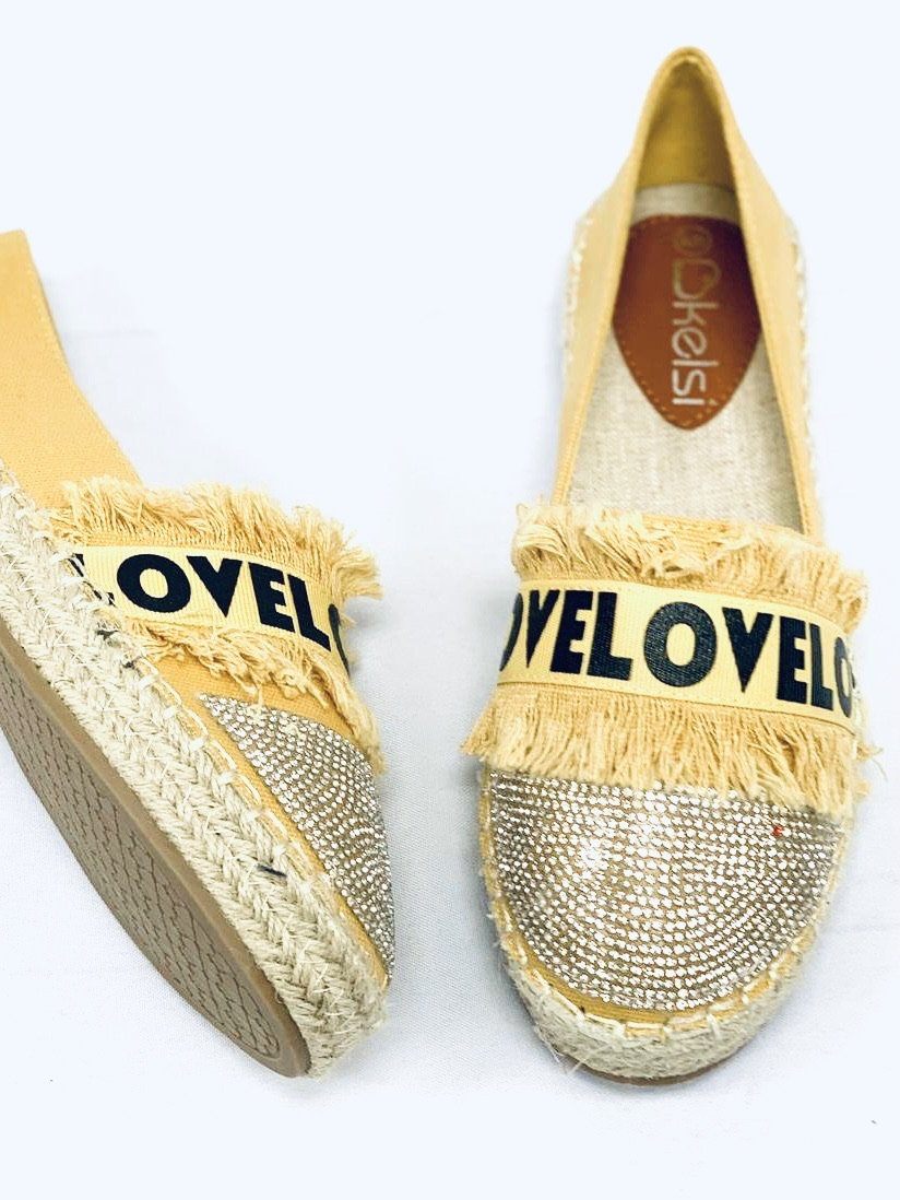 No.25"BRIANA" Mustard LOVE Espadrille With Silver Embellishment