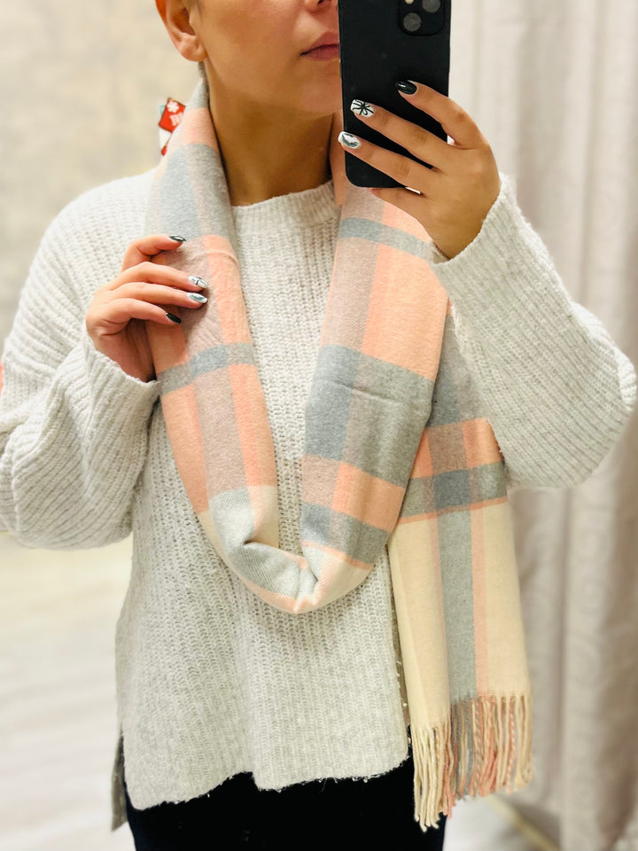 Check Print Scarf-Pink & Grey