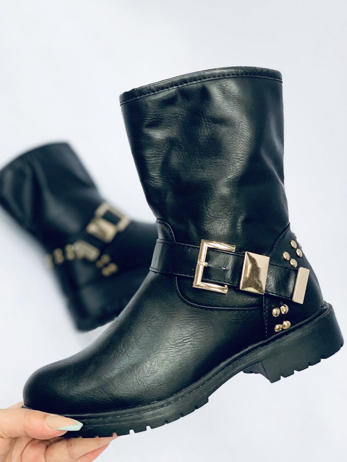 No.39 “TAMISHA” Black Ankle Boots With Gold Detailing
