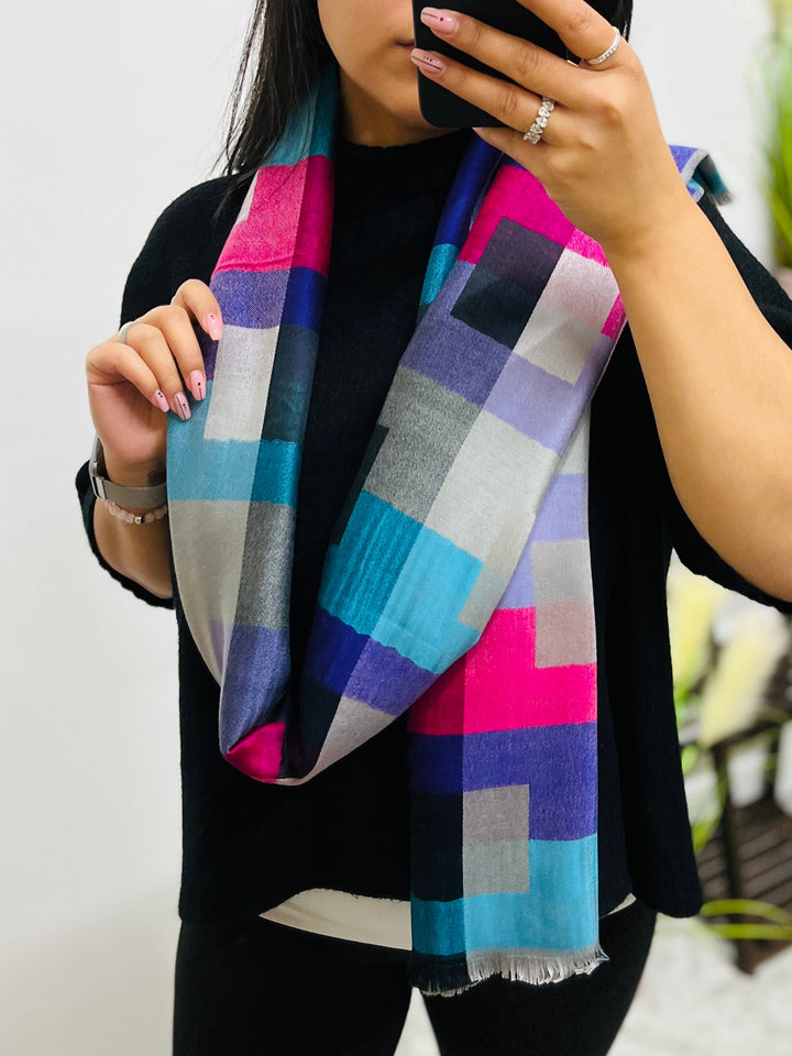 Block Print Scarf-Purple/Blue & Silver