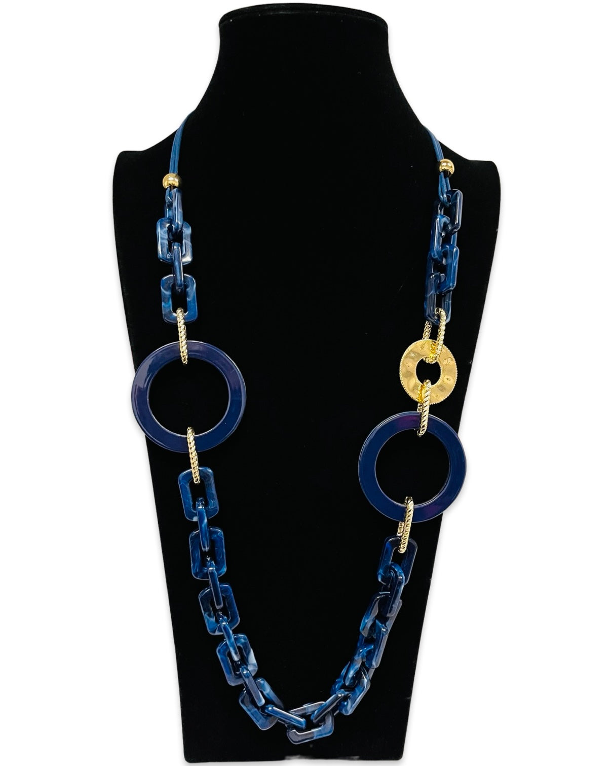Navy & Gold Long Statement Necklace