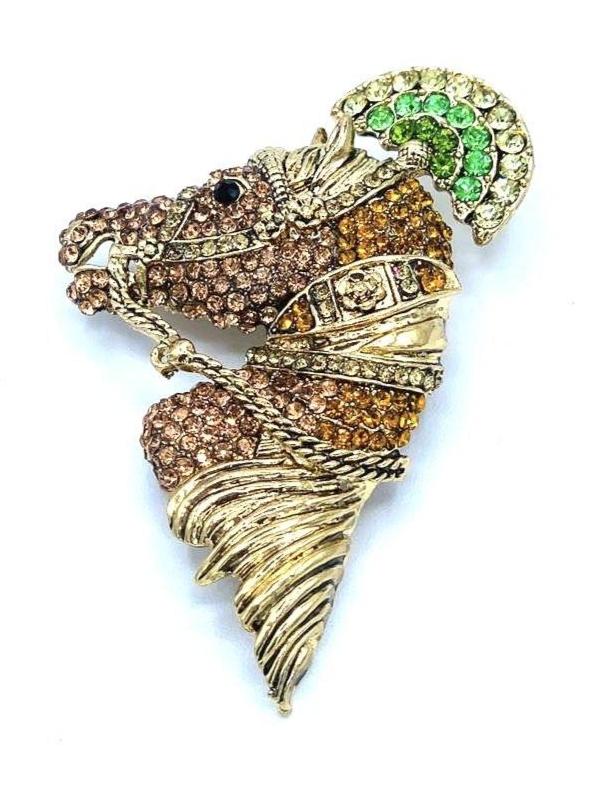 Horse Sparkle Brooch In Multicolour Gold