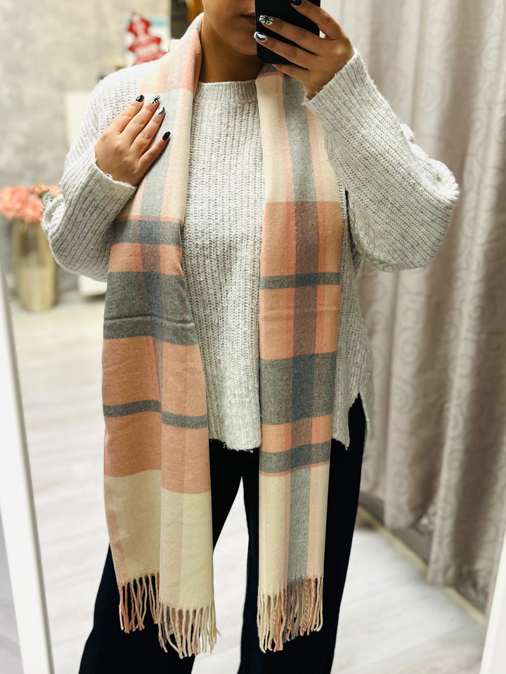 Check Print Scarf-Pink & Grey