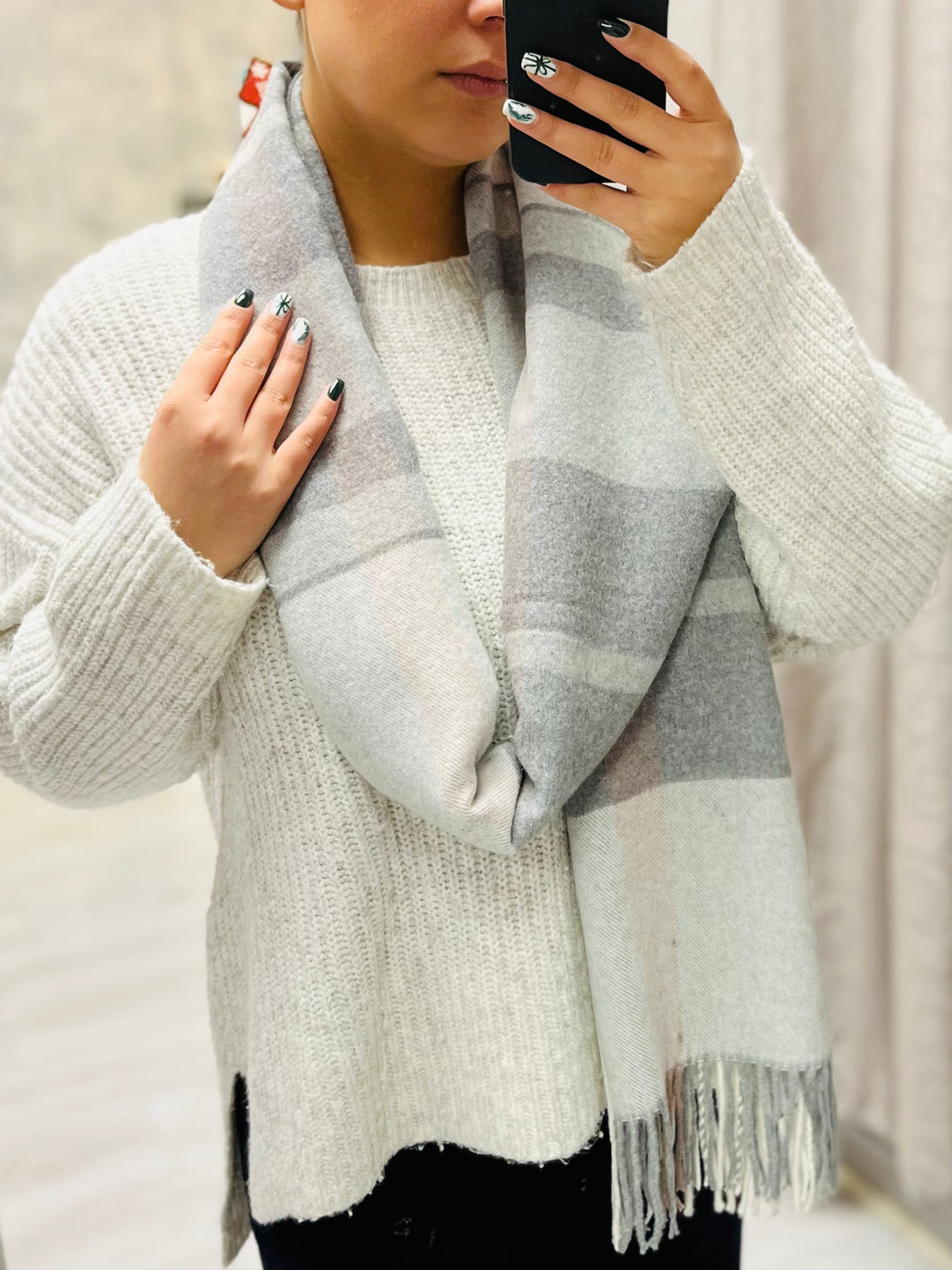 Check Print Scarf-Silver & Grey