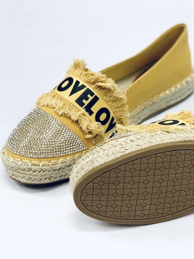 No.25"BRIANA" Mustard LOVE Espadrille With Silver Embellishment