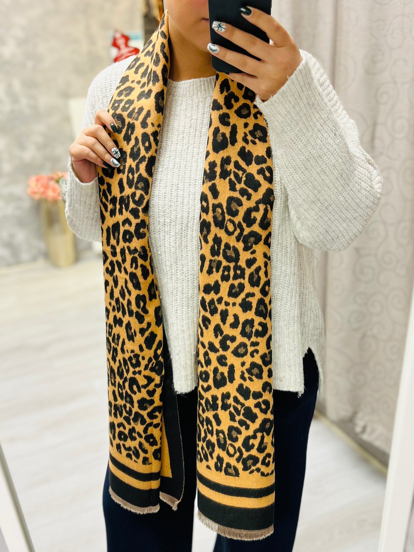 Animal Print Reversible Scarf Camel Black RILEY Boutique