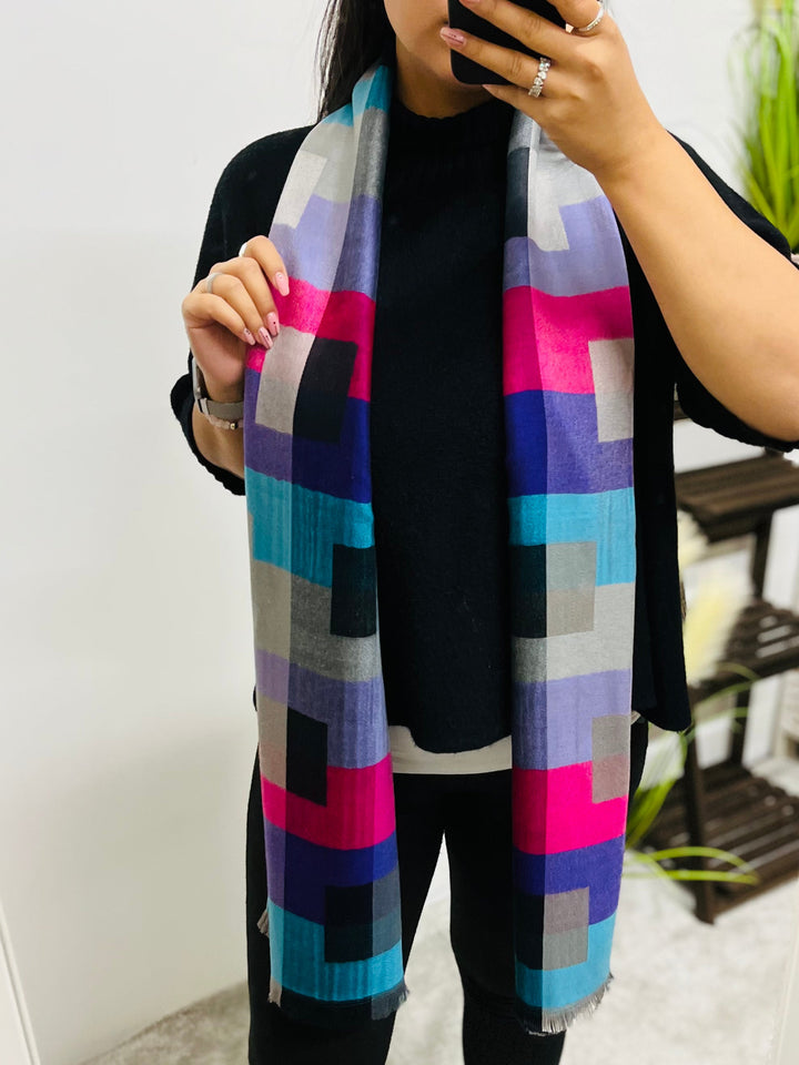 Block Print Scarf-Purple/Blue & Silver