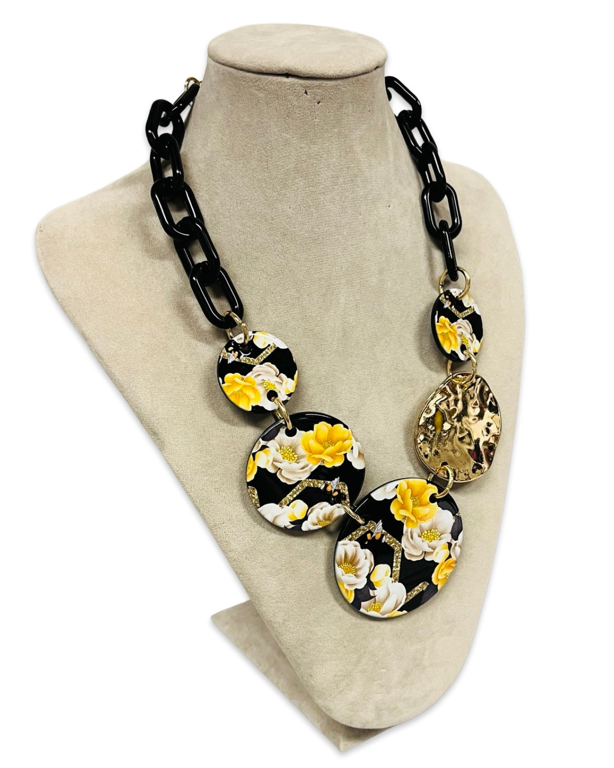 Black & Gold Floral Statement Necklace