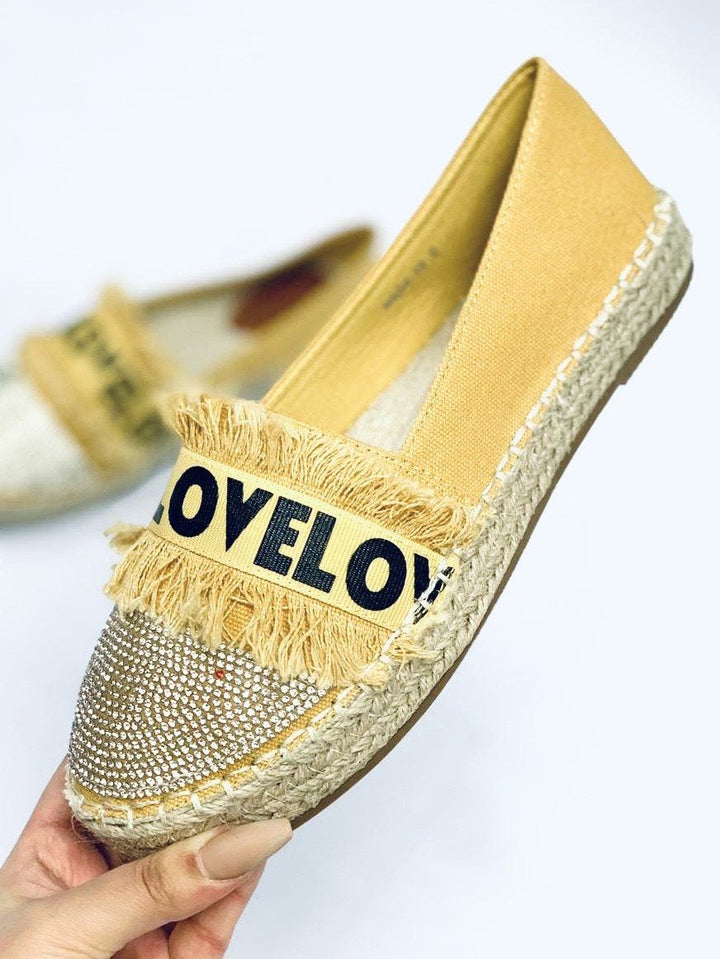 No.25"BRIANA" Mustard LOVE Espadrille With Silver Embellishment