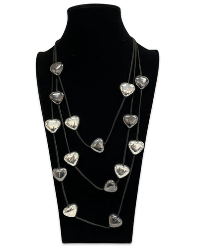 Silver Hearts Long Statement Necklace