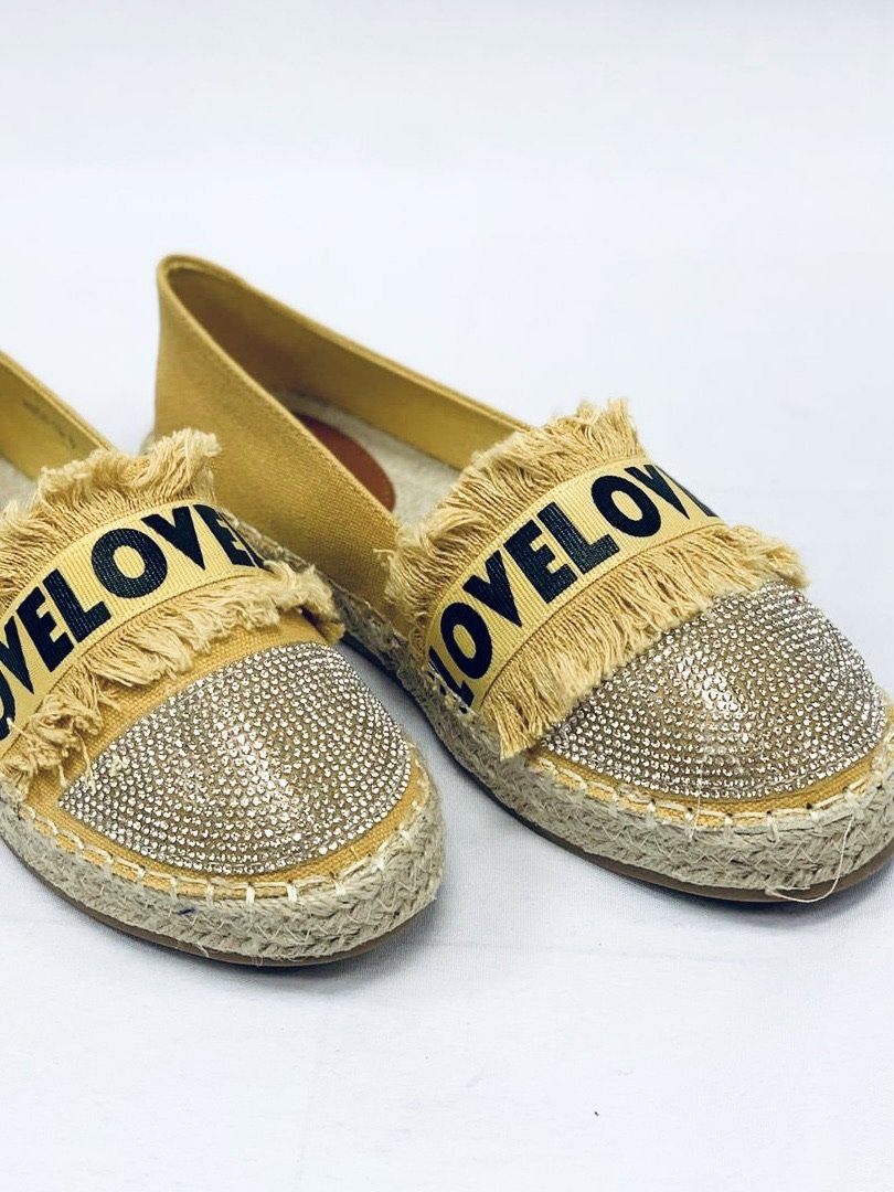 No.25"BRIANA" Mustard LOVE Espadrille With Silver Embellishment